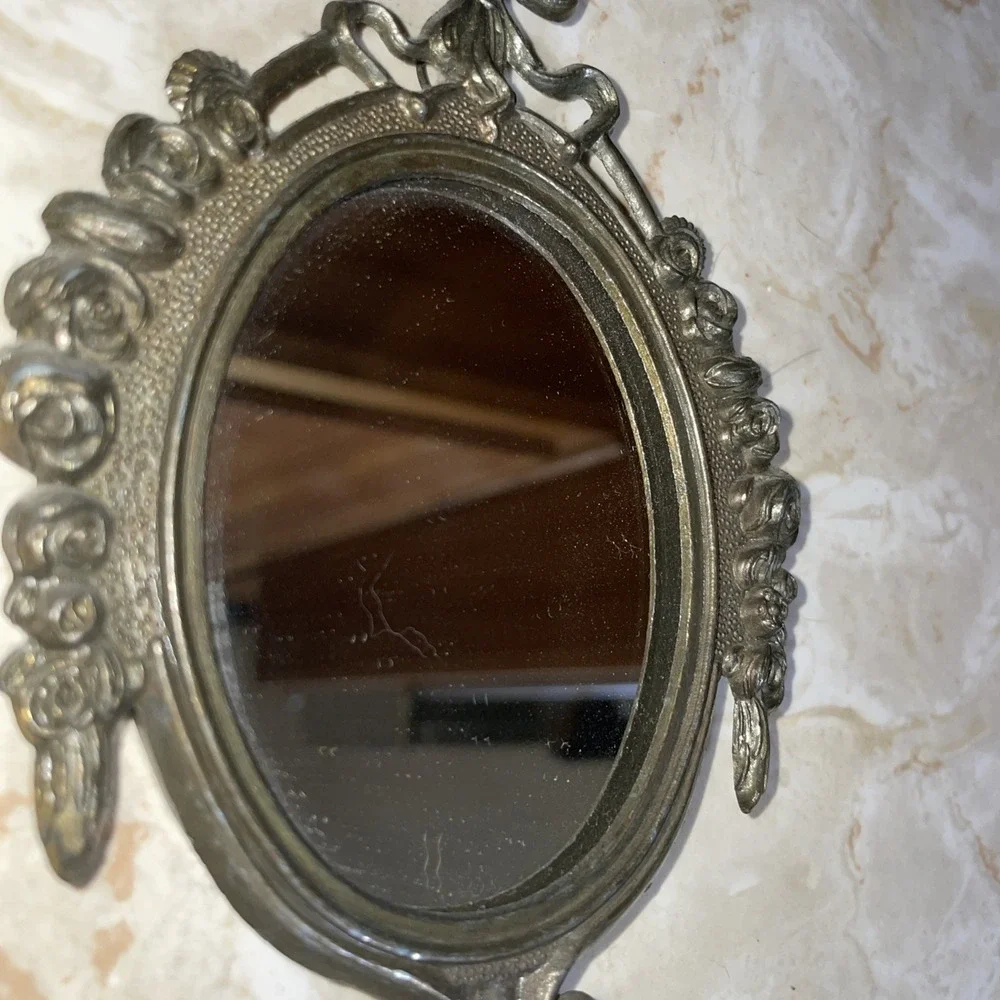 Vintage Italian‎ Made Metal Oval Ornate Frames Young Praying Child Mirror